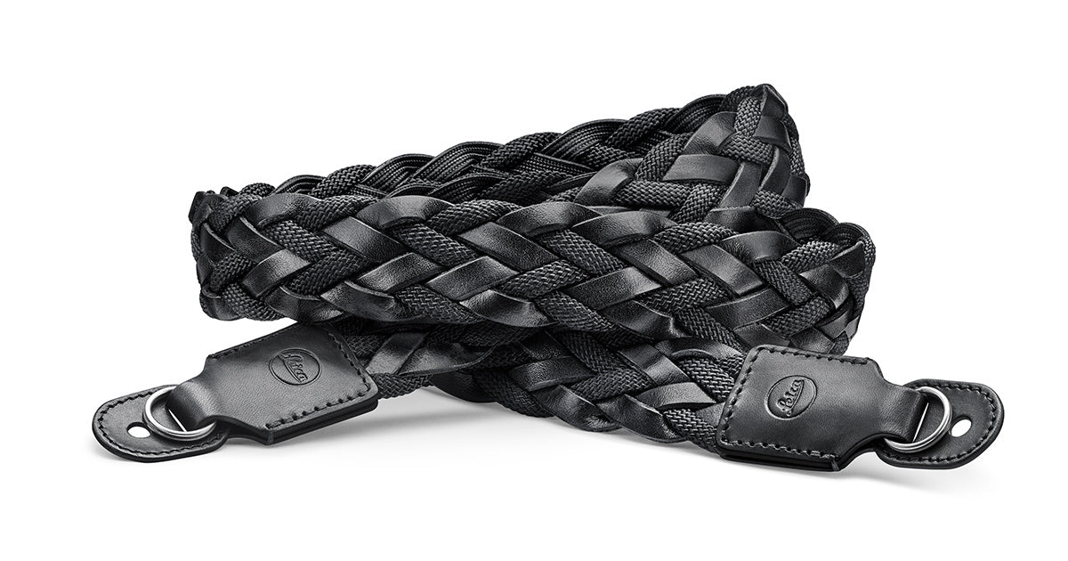 Leica Carrying Strap, Flat Braided Rayon & Leather Cord, Black
