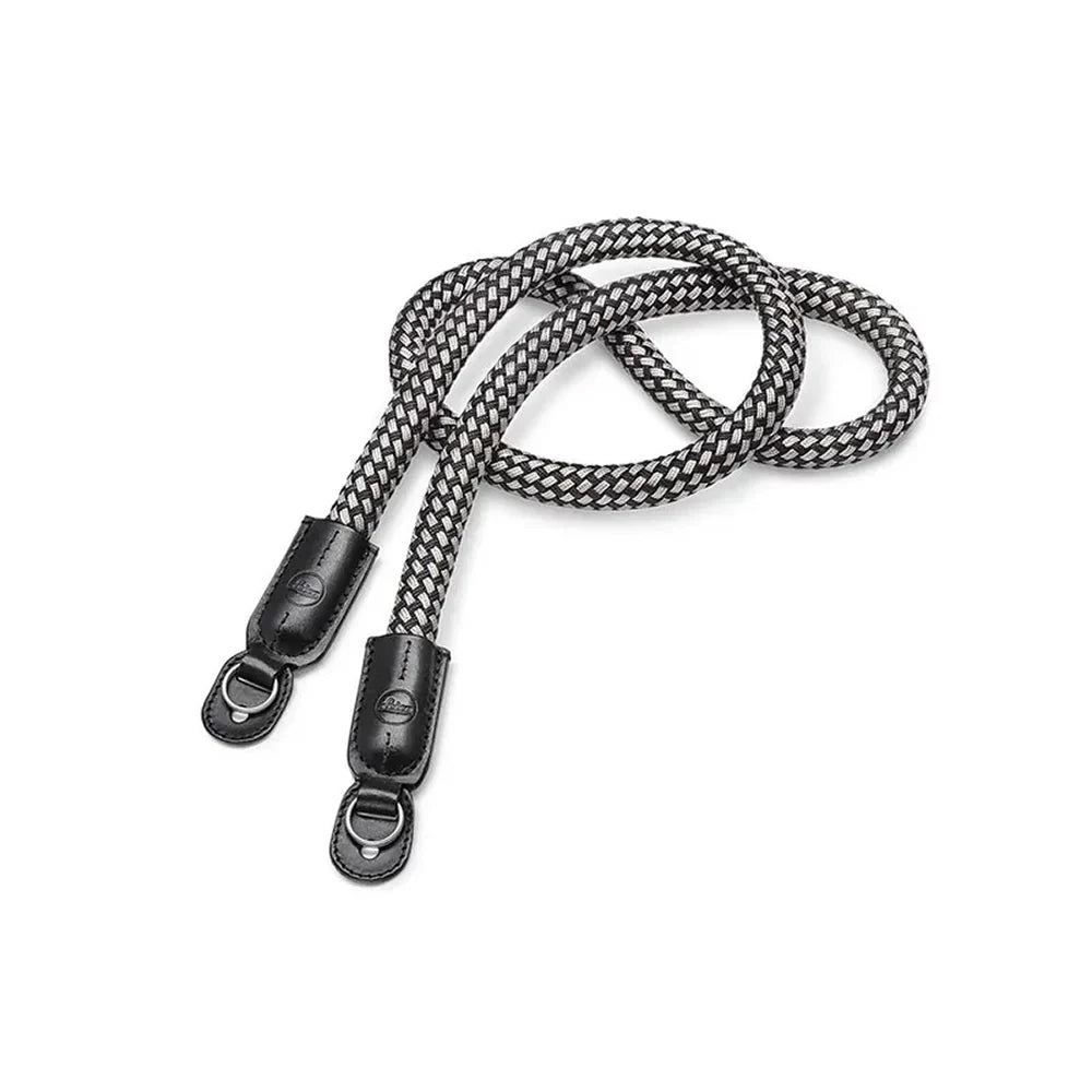 CARRYING STRAP, ROUND BRAIDED RAYON & LEATHER CORD, BLACK, WHITE