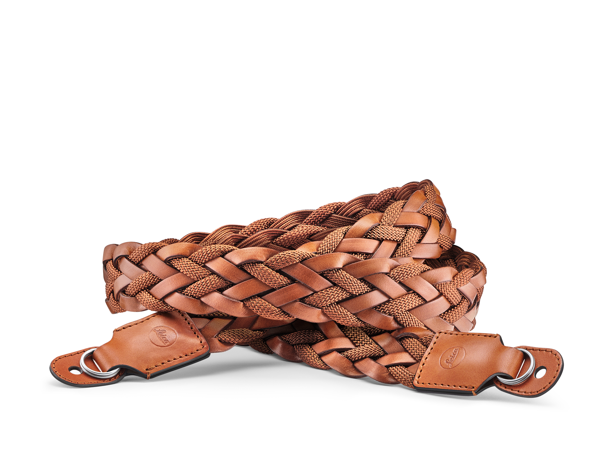 Leica Carrying Strap, Flat Braided Rayon & Leather Cord, Cognac